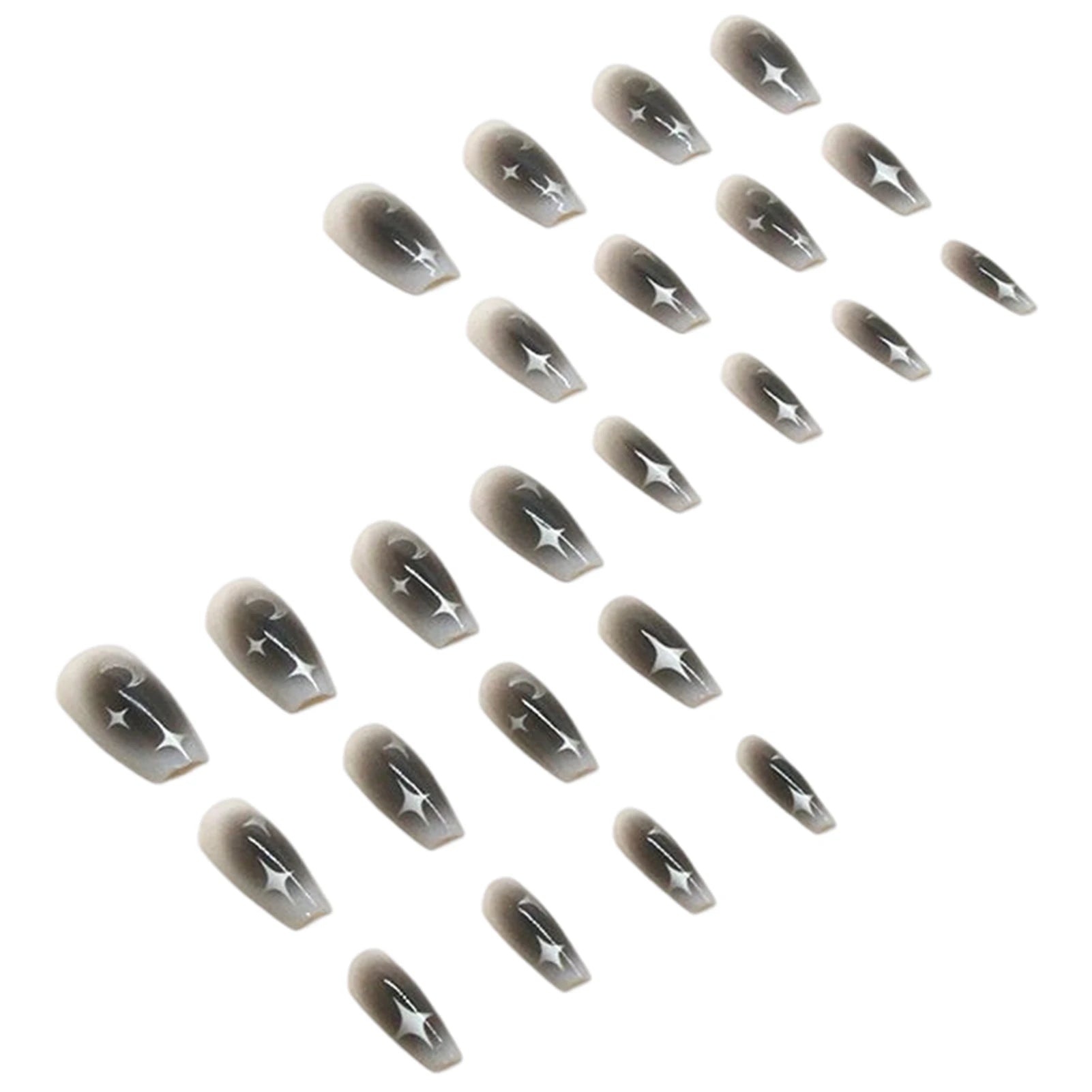 24pcs Y2k Star Press On Nails Gradient Black Mid-length Coffin False Nail Tips Full Cover Moon Designs Fake Nail For Cool Girls