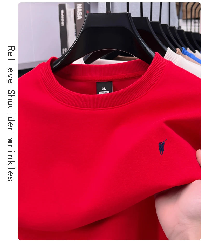 2025 New Men's Round Neck Printed Casual Long Sleeve Hoodie Solid Color Versatile Fleece Loose Casual T-Shirt