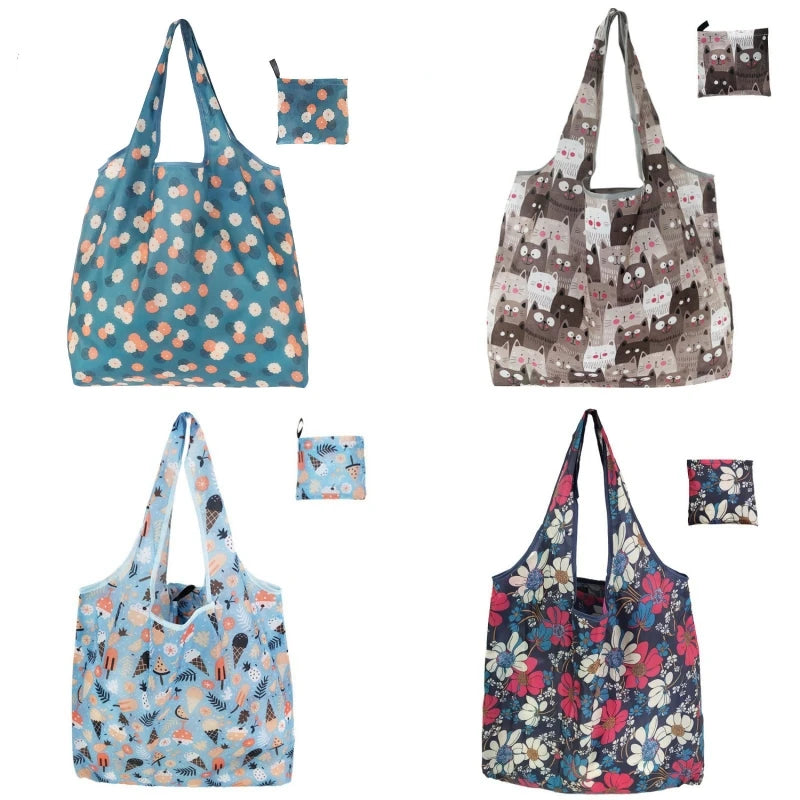 Large Reusable Shopping Bag for Women Shopper Tote Folding Bag Eco-Friendly Reusable Foldable Grocery Case Handbags Storage Bags