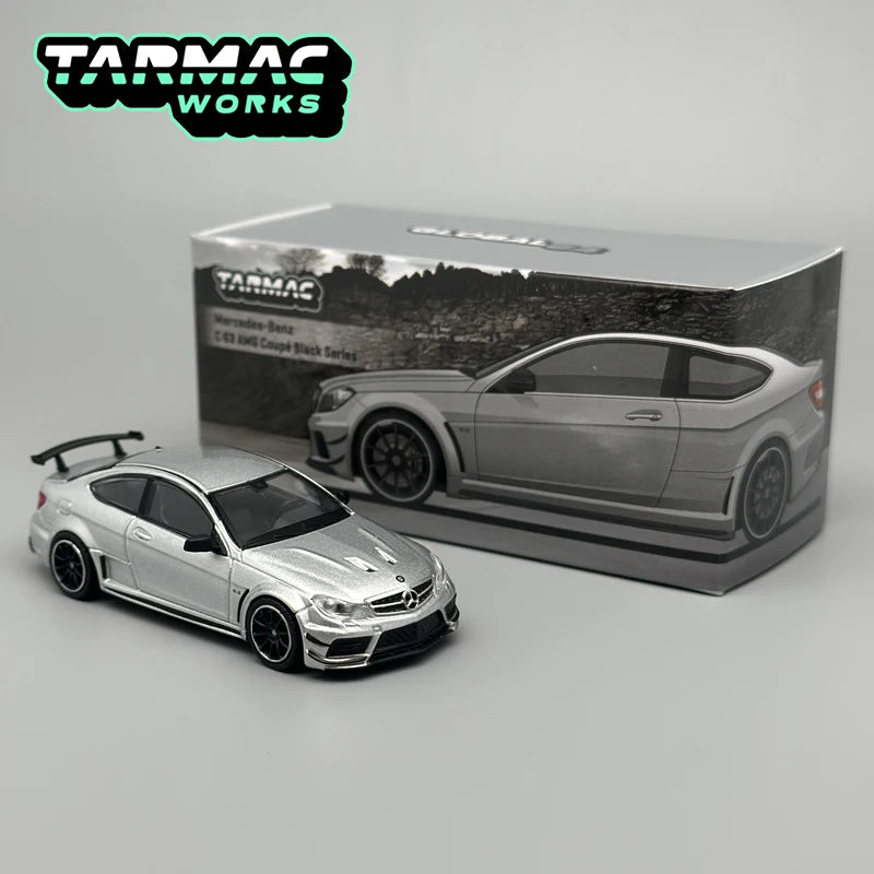 Tarmac Works 1:64 TW Mercedes-Benz C63 AMG Coupe Black Series Silver Metallic Chase alloy car model