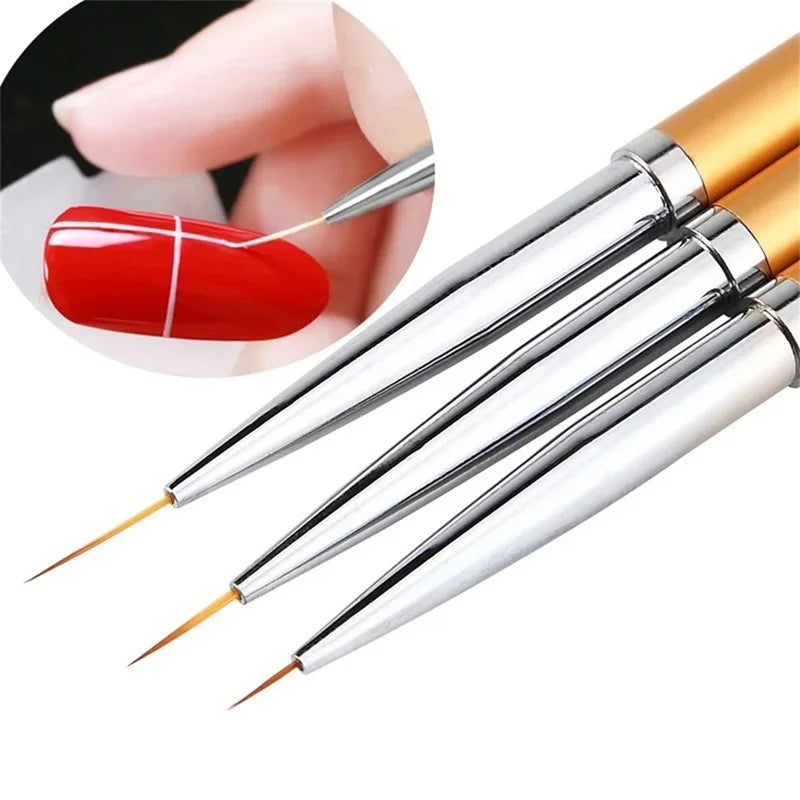 Fine Tip Nail Art Liner Brush 3Pcs Acrylic 3D Line Striping Pen UV Gel Drawing Brush Set for French Manicure DIY Painting