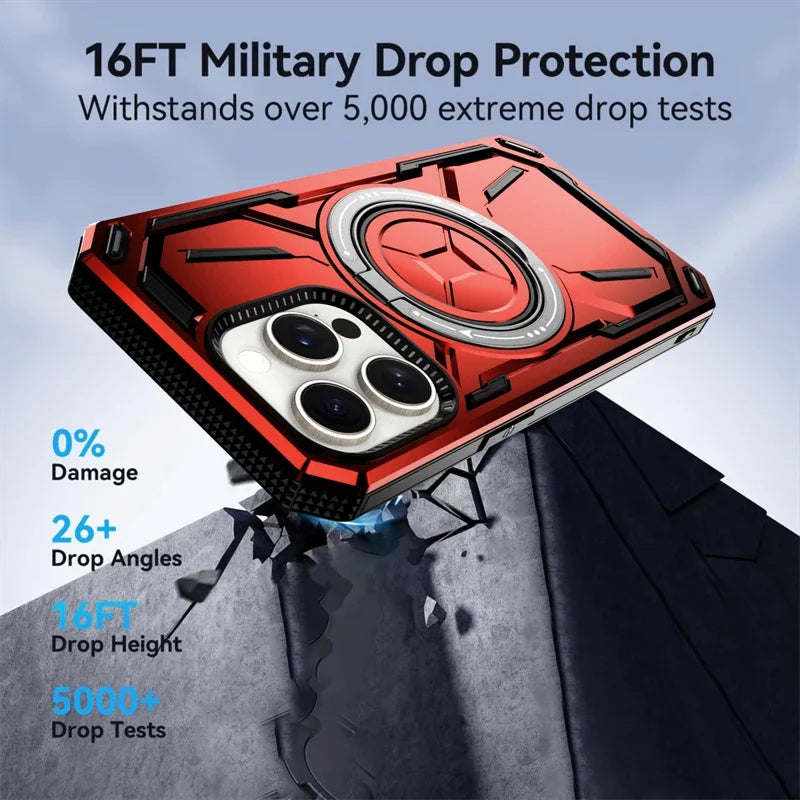 Luxury 360 ° Rotating Metal Ring Bracket Armor Magnetic Suction Protective Case for iPhone 16 15 14 13 12 11 Pro Max Plus case