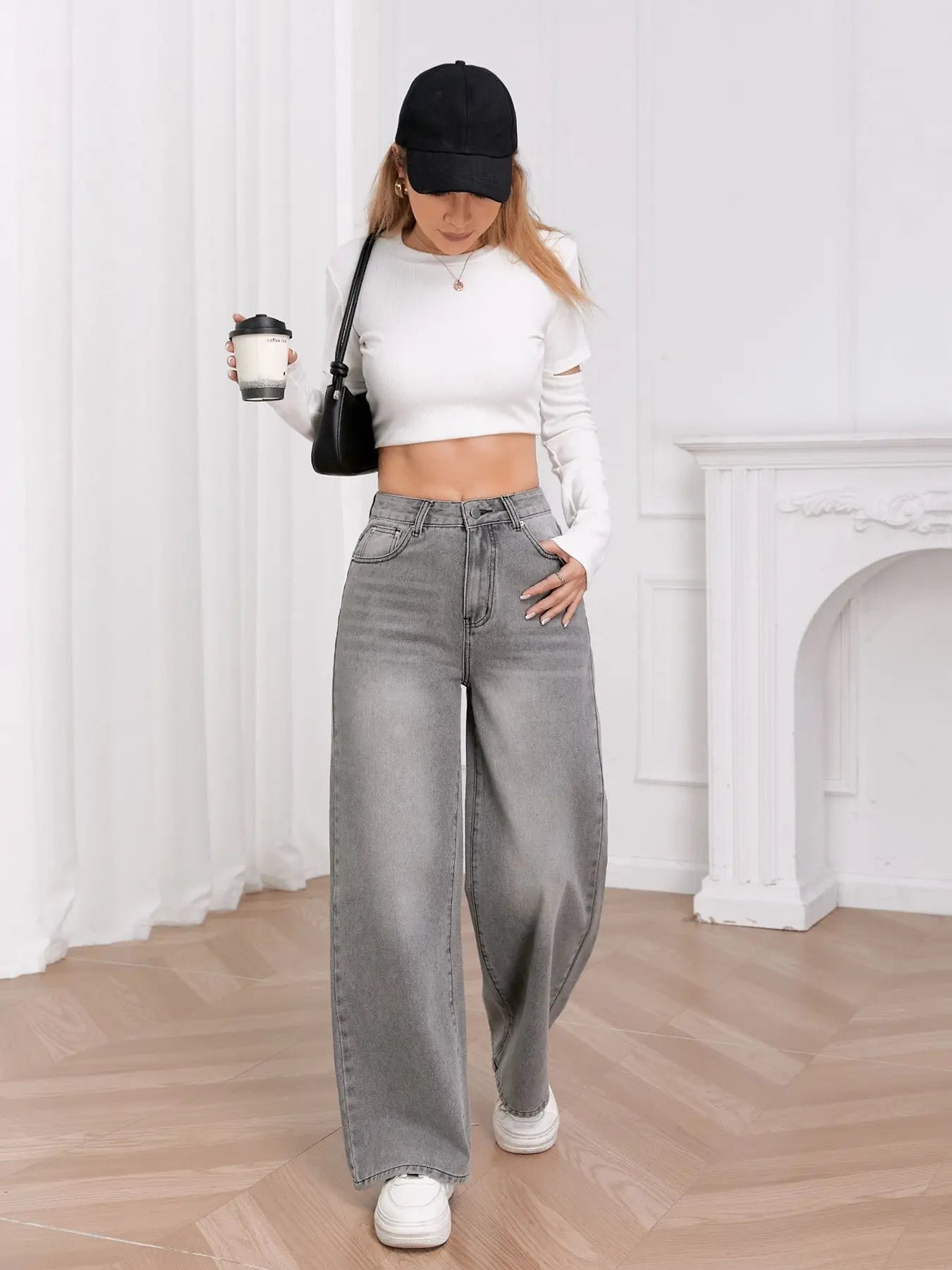 Trendy Wide Leg Distressed Straight Jeans for Women Elastic Casual Bootcut Denim Pants Bestseller Fashionable Ladies Jeans