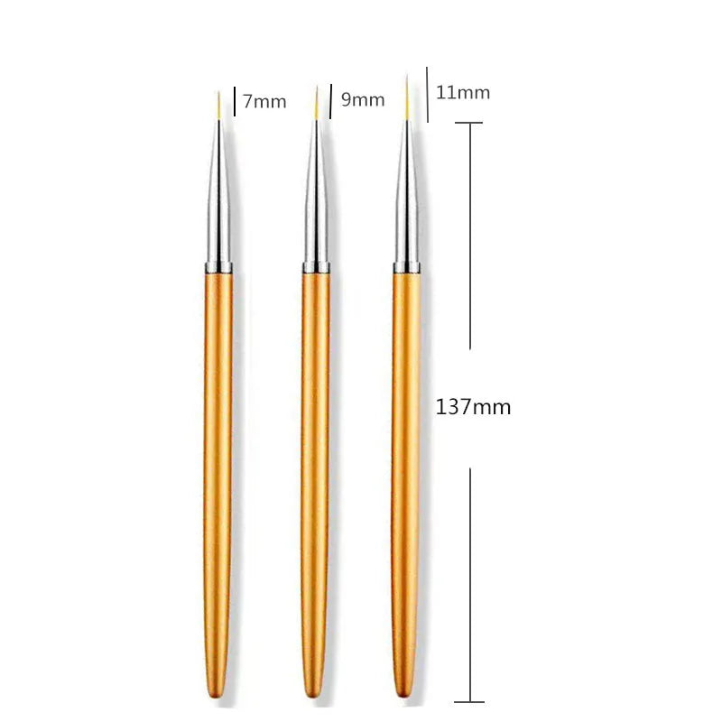 Fine Tip Nail Art Liner Brush 3Pcs Acrylic 3D Line Striping Pen UV Gel Drawing Brush Set for French Manicure DIY Painting