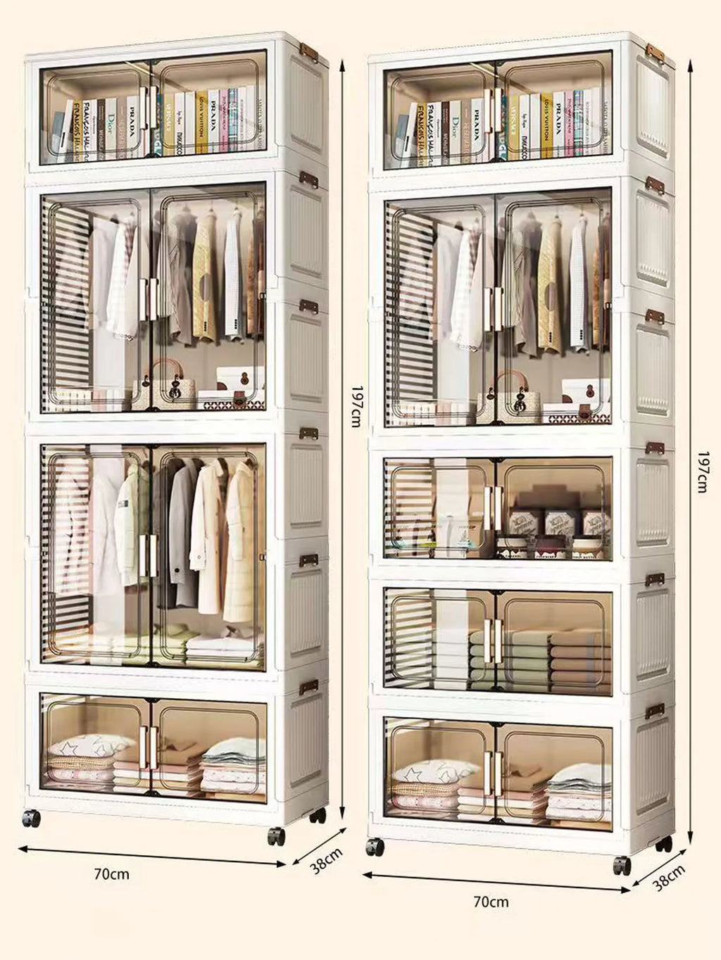 Multi-Functional Folding Storage Cabinet with Doors White/Black/Gray for Home Office Kitchen Bathroom Organizer
