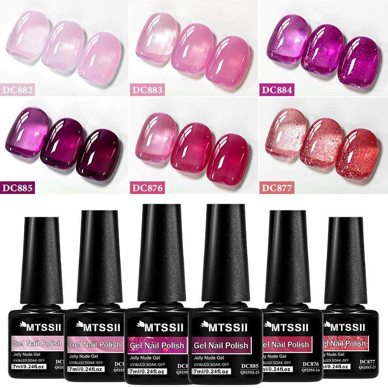6pcs Nude Jelly Gel Nail Polish Set Summer Nails Sheer Translucent Nail Gel for Manicure Nail Supplies Soak Off UV Led Varnish