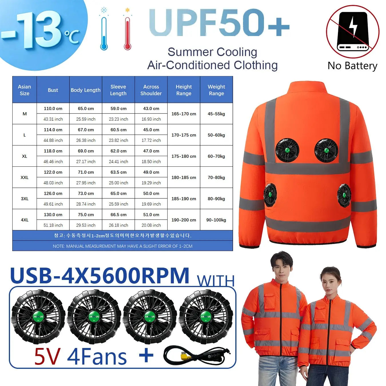AKOOUS 6500 RPM 12V/5V USB 3-Fans Cooling Vest Air Conditioned Clothes Men Women Outdoor Work Fishing Body Cooling Jacket