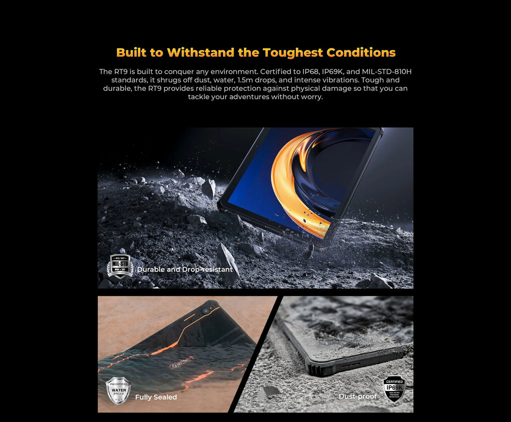 Oukitel RT9 4G Rugged Tablet 10.1" HD Display 24GB RAM 256GB Waterproof Tablet 11000mAh Battery Android 14.0 Tablet PC