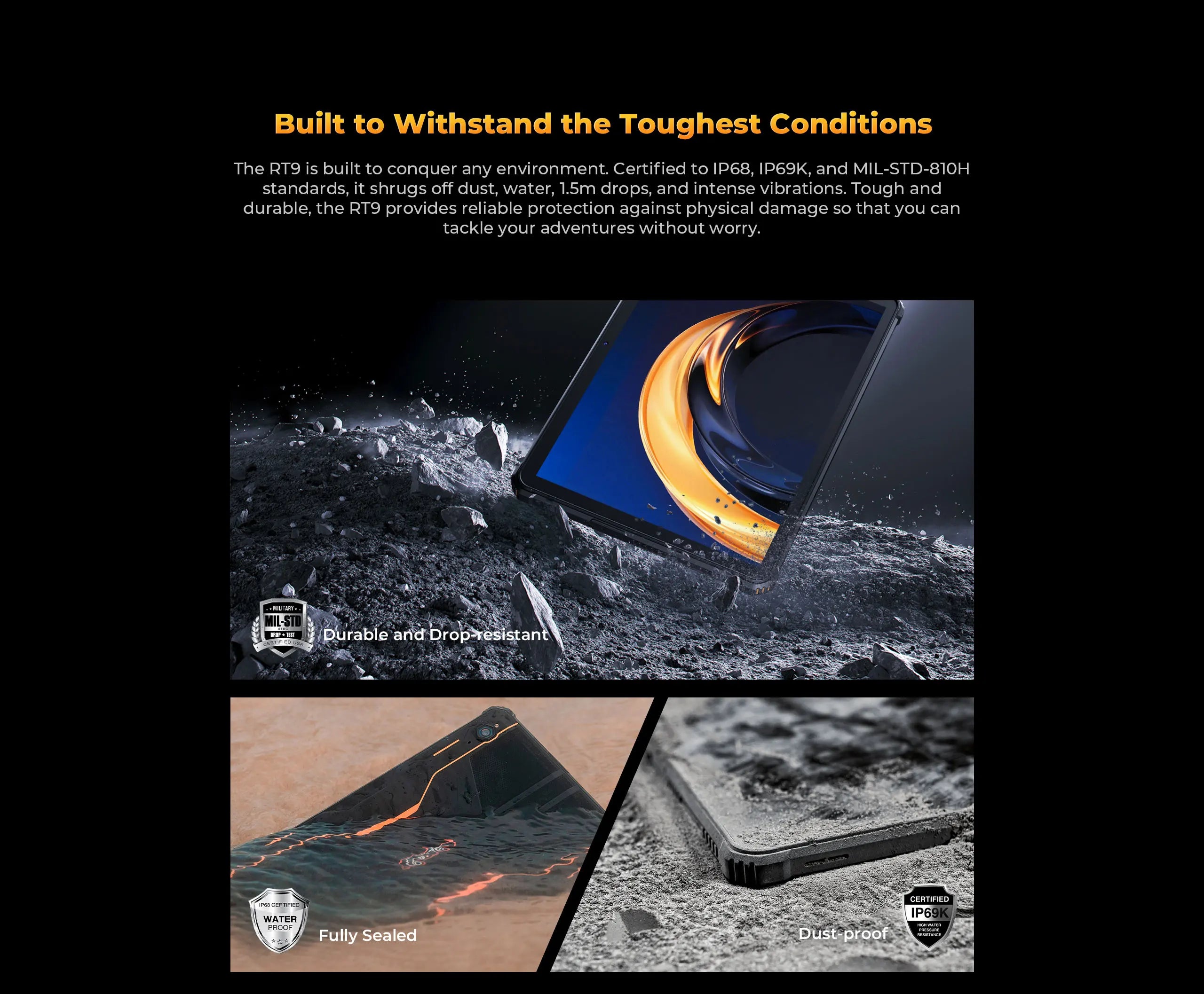 Oukitel RT9 4G Rugged Tablet 10.1" HD Display 24GB RAM 256GB Waterproof Tablet 11000mAh Battery Android 14.0 Tablet PC
