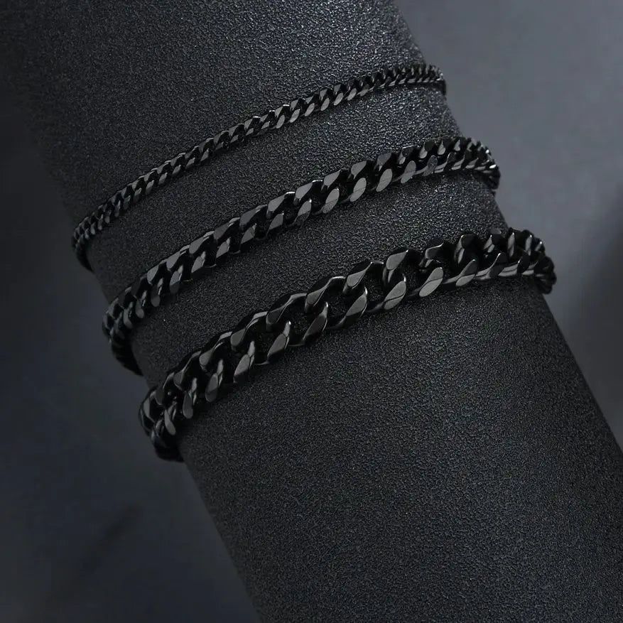3/5/7mm Width Stainless Steel Punk Style Cuban Chain Bracelet Simple Fashion Jewelry Bracelet Gifts For Men Women 2024New Trendy
