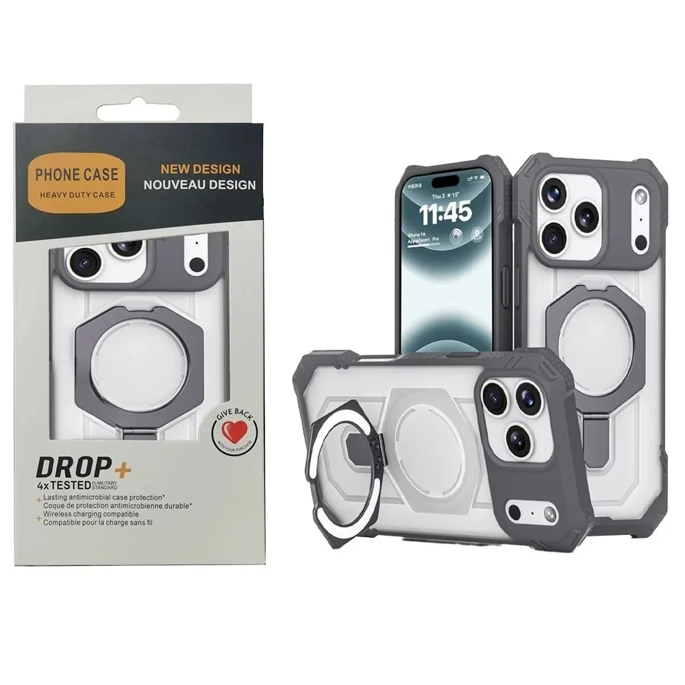 Armor Design 360Â° Rotatable Strong Magnetic Bracket Case For IPhone 17 Pro Max 16 TPU+PC Shockproof Buffer Rugged Protect Cover
