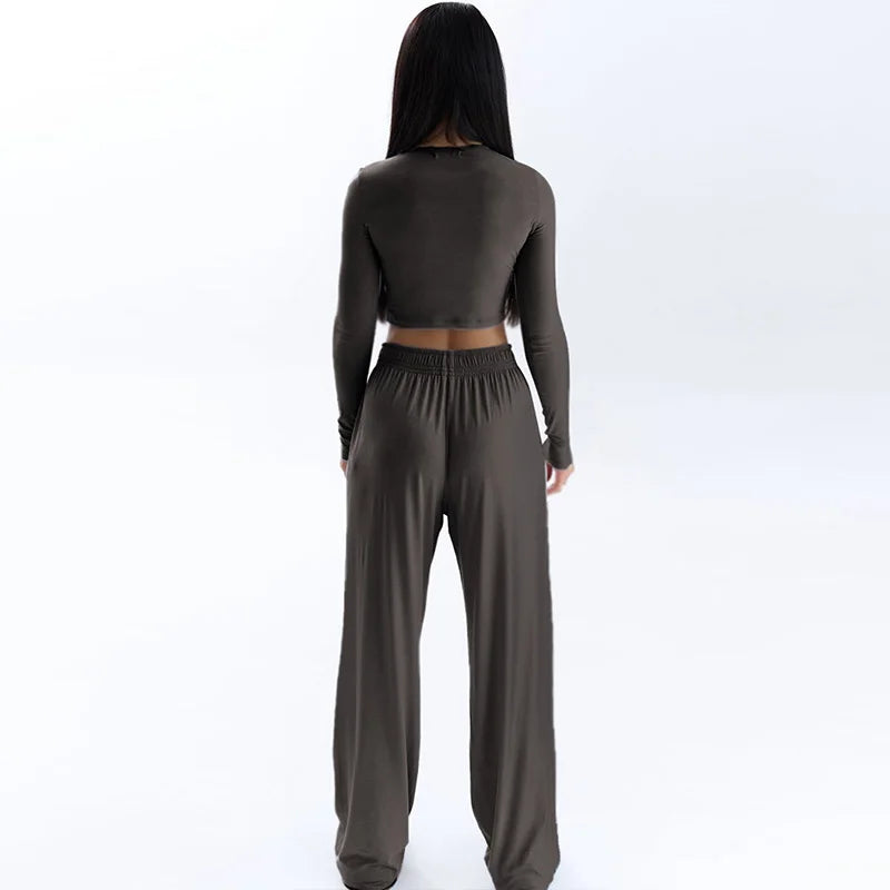 Spring New Women's T-shirt Loose Pants 2 Piece Long Sleeves O-Neck Tees Casual Slim Fashion Trouser Solid Basic Female Clothing