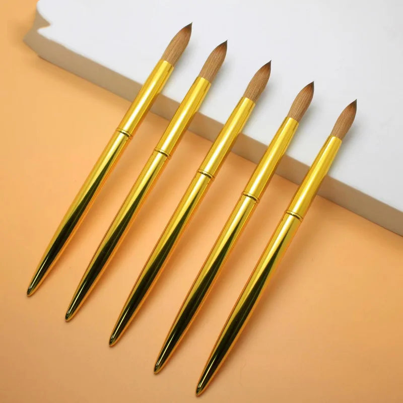 NEW Nail Acrylic Brush Kolinsky Drawing Sable Gold Metal Handle Round Size 14#16#18#20 Manicure Art Salon Painting Tools 1Pcs
