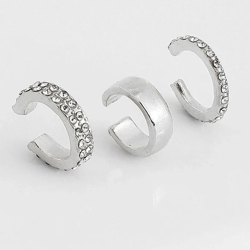 3 PCS Small Pearl Clip-On Earrings Shiny CZ Stone Classic Silver Gold-color Simple Style Daily Wear Party Jewelry For Woman