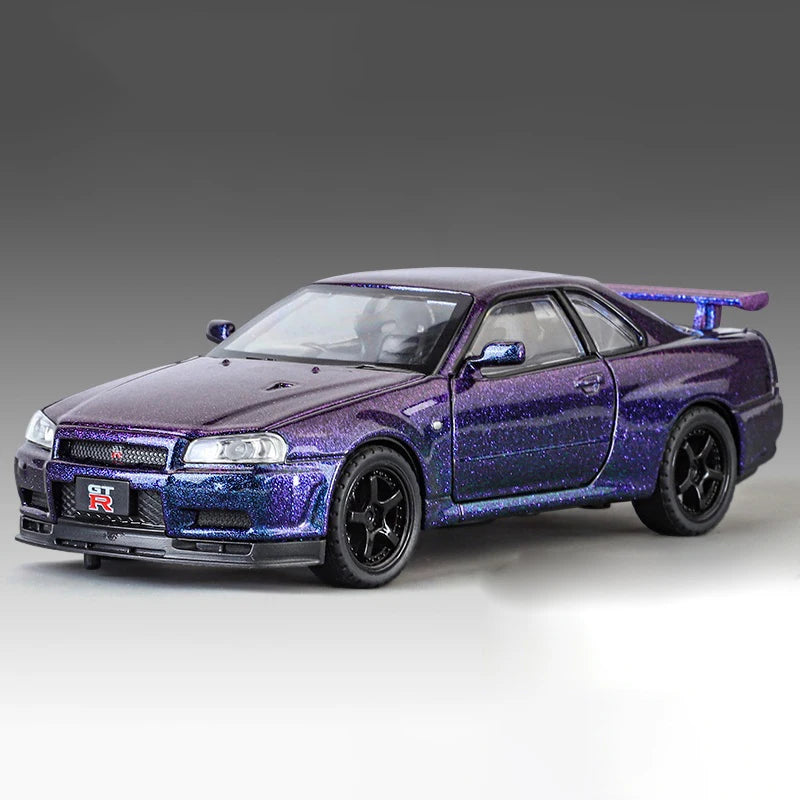1:32 Nissan GTR R34 Skyline Street Car Version Supercar Diecast Model Car Alloy Metal Car Accessories Ornament Automobile Gifts