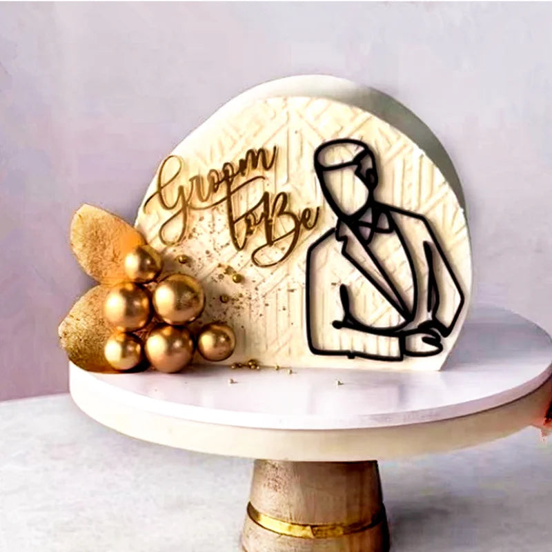 New Gold Portrait Happy Birthday Cake Topper Black Acrylic Abstract Art Boys Girls Party Cake Topper Baby Shower Girl Decoration
