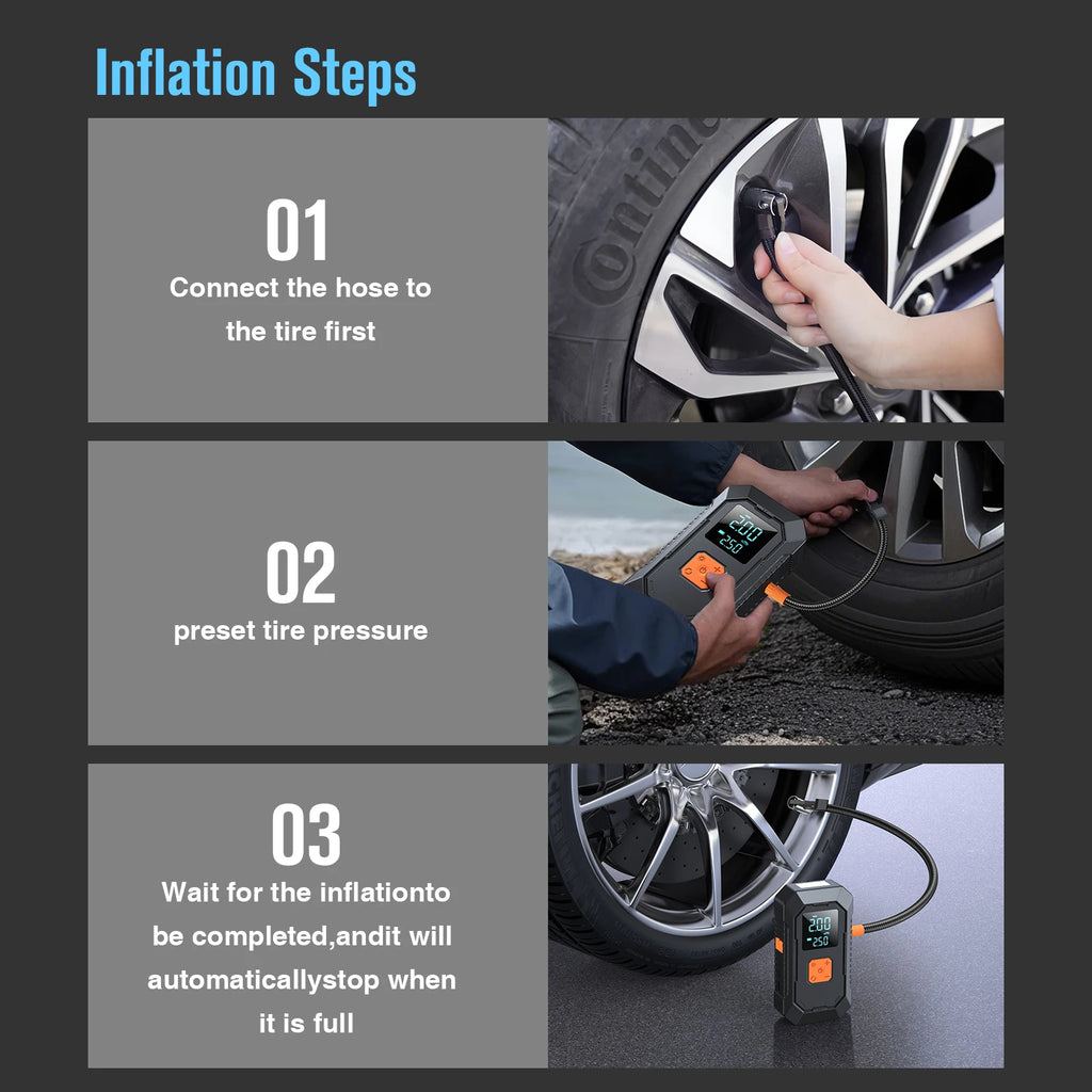 LEIBOO Car Jump Starter Air Pump Power Bank Lighting Portable Air Compressor 4 In 1 Cars Battery Starters Auto Tyre Inflator