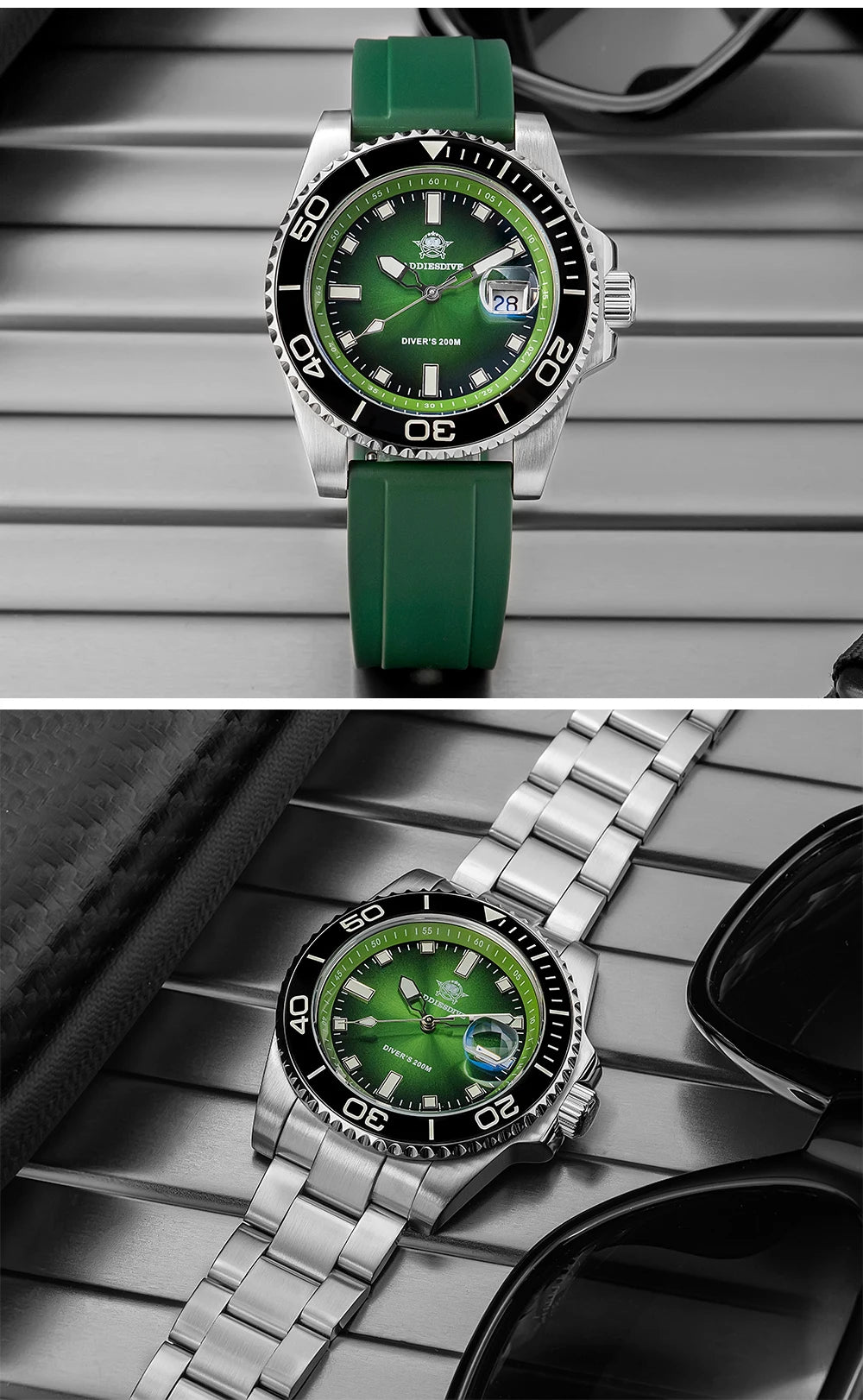 ADDIESDIVE NEW Diver Watch For Men Top Brand Waterproof Luminous Quartz Wristwatch Green/Red/Orange Dial Stainless Steel Watches