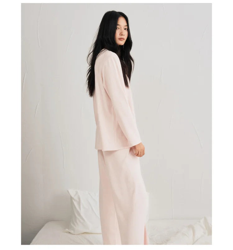 Autumn Winter Women Double-sided Brushed Pajamas T Shirt Pant Two Piece Set for home