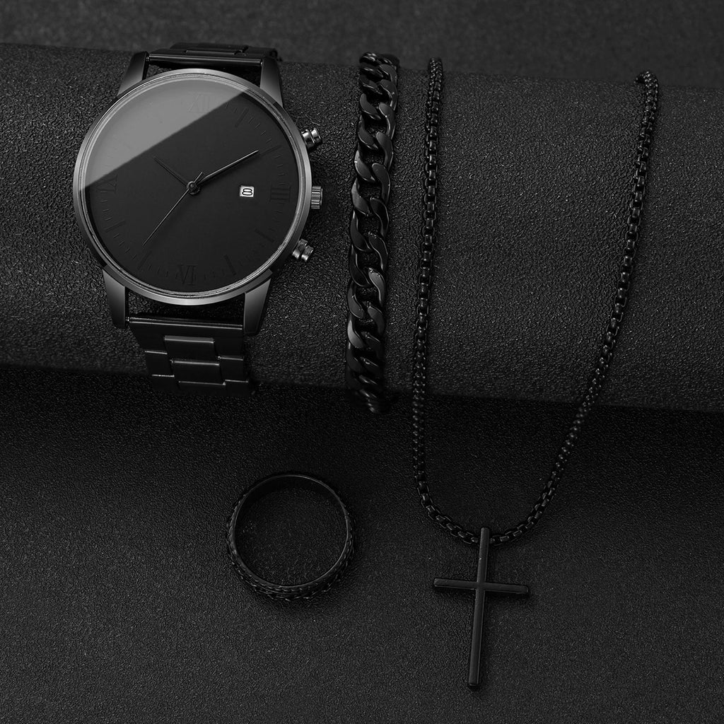 1/2/4PCS Fashion Men Business Watches Simple Roma Dial Analog Quartz Watch for Men Calendar Clock Reloj Hombre（Without Box）