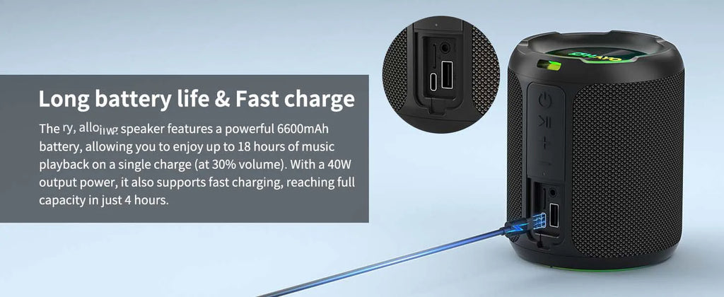 OHAYO 40W, IPX7 Waterproof Wireless Portable Speaker with Lights, Loud Sound, RGB Lights,TWS Pairing, AUX&TF-Card in