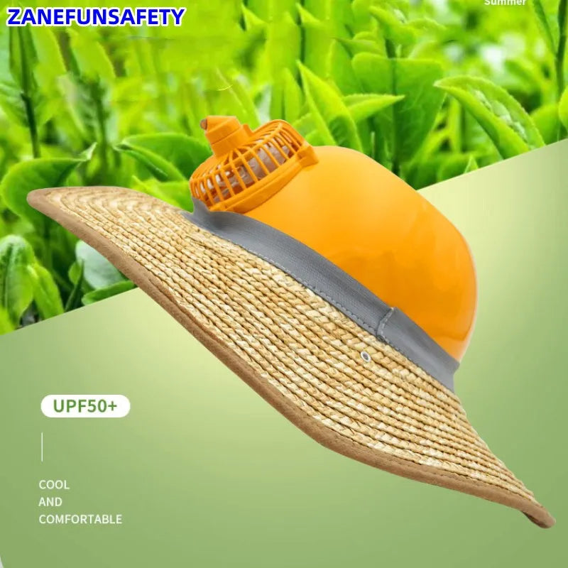 Solar Fan Helmet With Powerful Fan Big Straw Hat Cloth Hat Solar Panel 6000mAh Rechargeable Lithium Battery LED Headlight Helmet