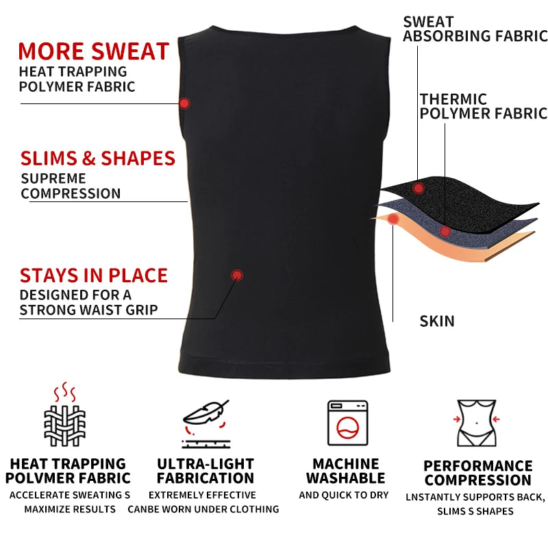 Men Abdomen Reducer Body Shaper Promote Sweat Sauna Vest Fitness Waist Trainer Belly Slimming Shapewear Fat Burner Corset Top