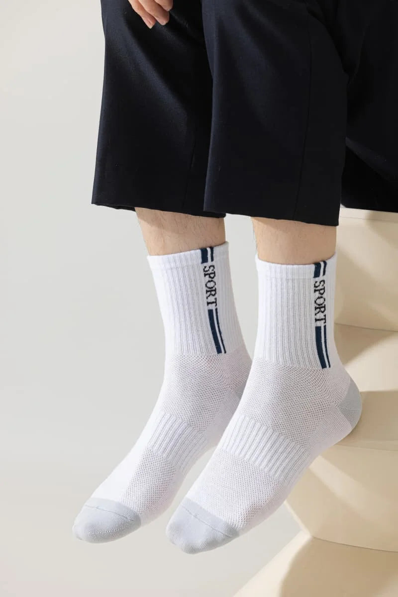 Men's Breathable Mesh Sport Crew Socks, Combed Cotton Anti-Odor Sweat Wicking Athletic Socks for Running Gym Daily Wear, 5 Pairs
