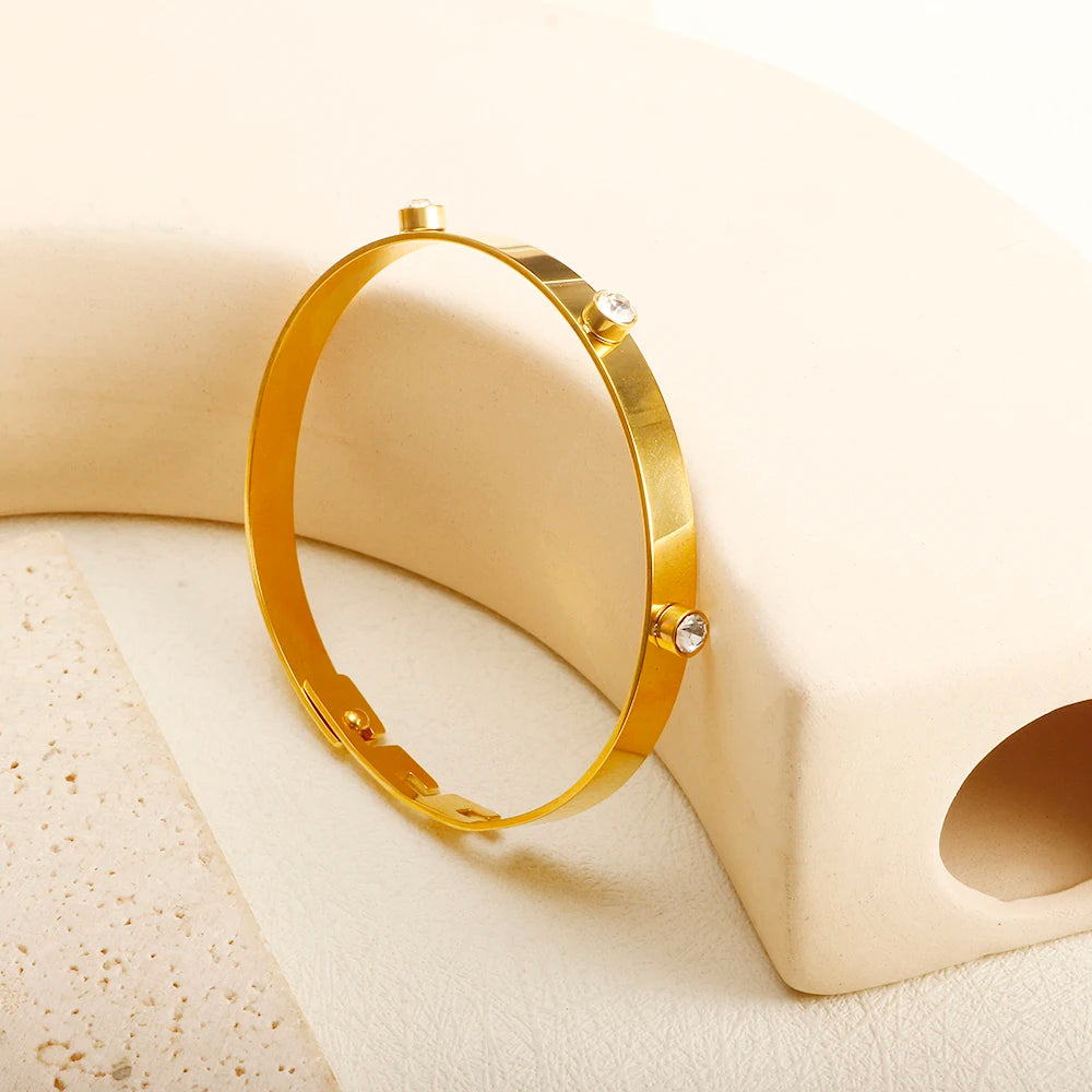 Stainless Steel Crystal Bracelet Bangle – Elegant 3-Stone Fashion Jewelry
