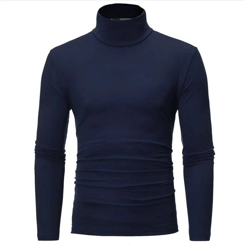 Fashion Men's Oversize High Collar Long Sleeves Autumn Winter Pure Thermal Shirt for Men Layering Stylish T-Shirt