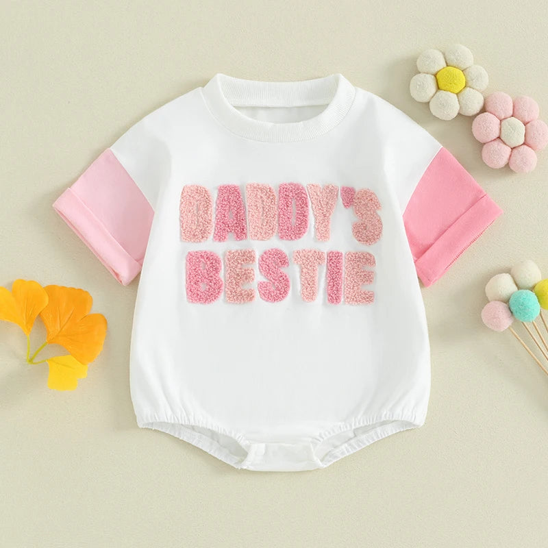 Baby Girl Summer Romper – Daddy's Girl Embroidery Short Sleeve Bodysuit Father Gift