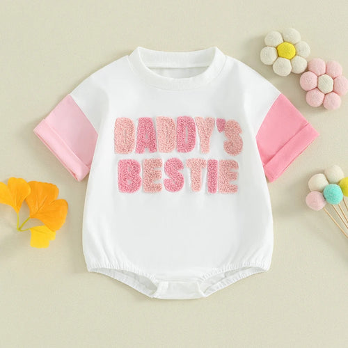 2024-01-17 Lioraitiin Newborn Baby Girl Summer Romper Daddy s Girl Embroidery Romper Short Sleeve Bodysuit Father Gift Clothes - EXPRESS STORE