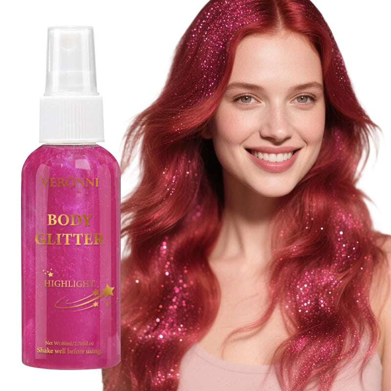 Glitter Hair Shimmer Spray,Multi-Purpose Body & Face Fine Mist Body Glow Body Highlighter Flakes Face,Body Hair Spray Makeup