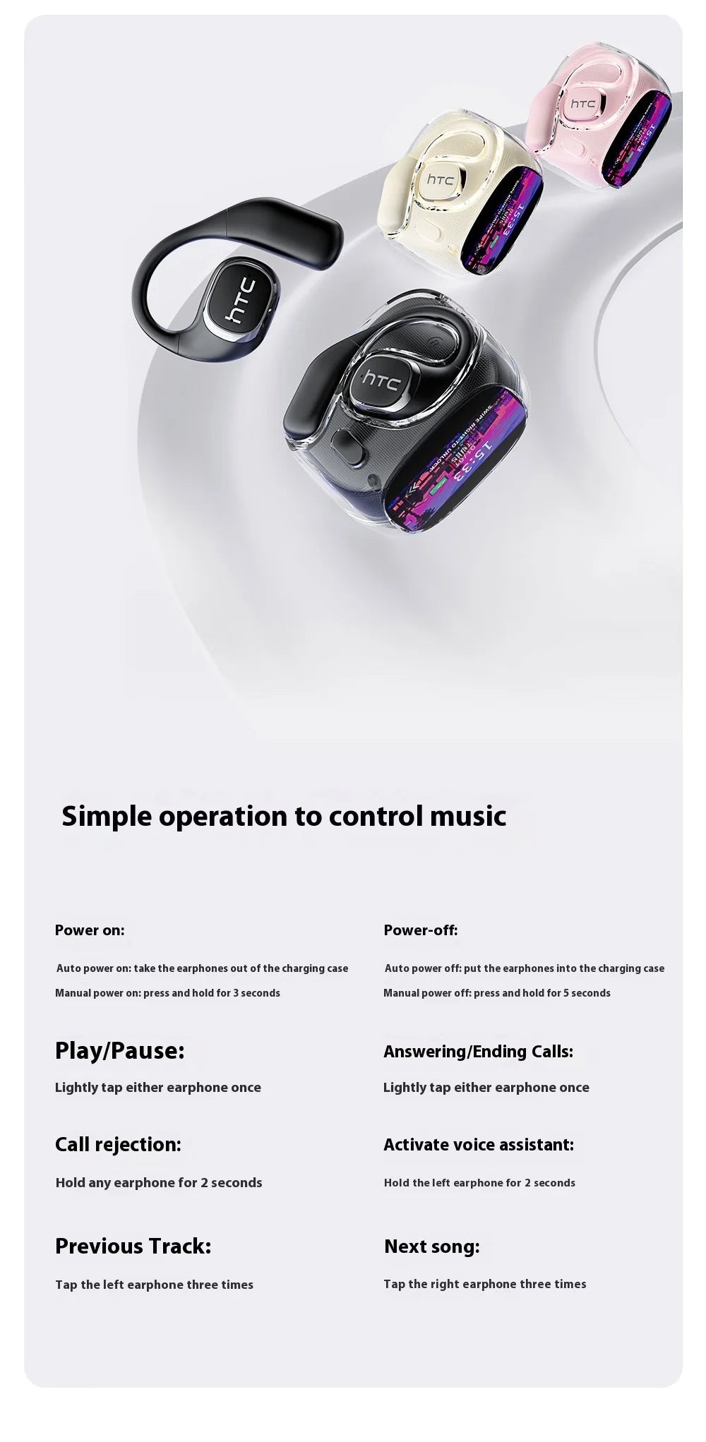 HTC AI Translation Earphones Microsoft Model High Definition Screen 48H long Battery Endurance Wireless Bluetooth Office Gift
