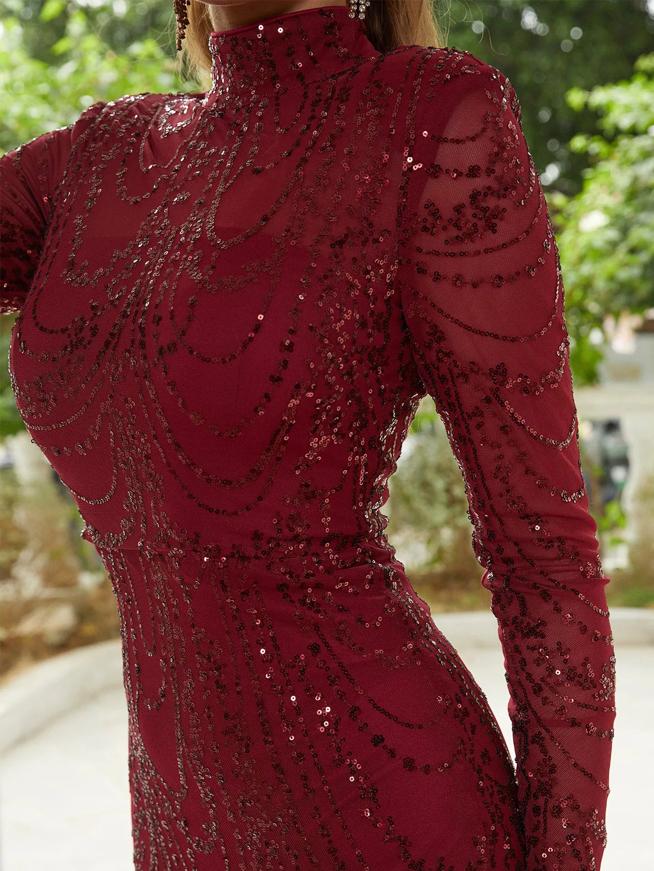 Missord Black Sequin Wedding Dress Elegant Women Turtleneck Long Sleeve Side Split Bodycon Party Prom Dresses Long Evening Gown
