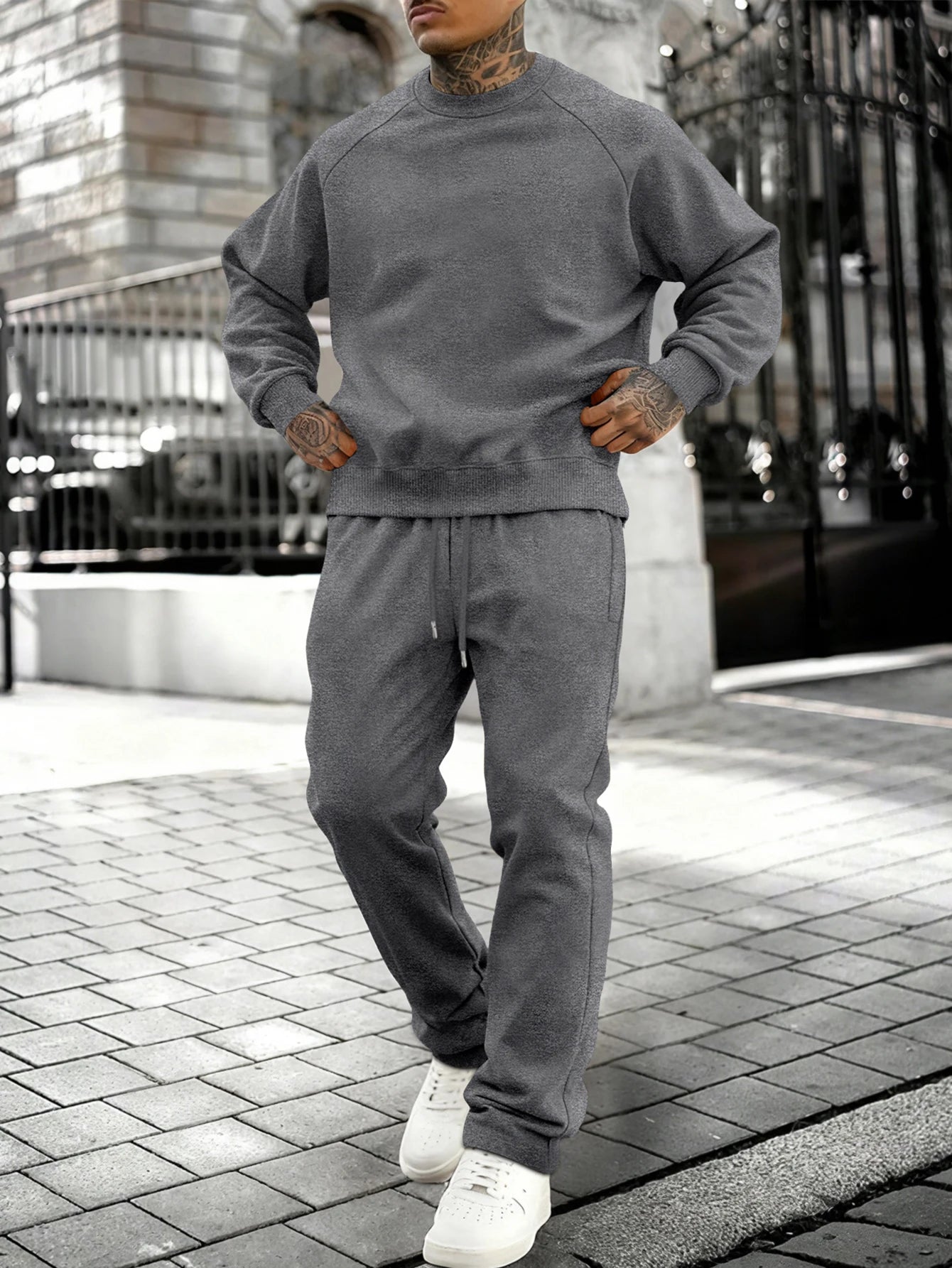 New Autumn Winter Solid Color Sportswear Casual Suit, Minimalist And Relaxed Style, Warm And Comfortable Men's Suit.