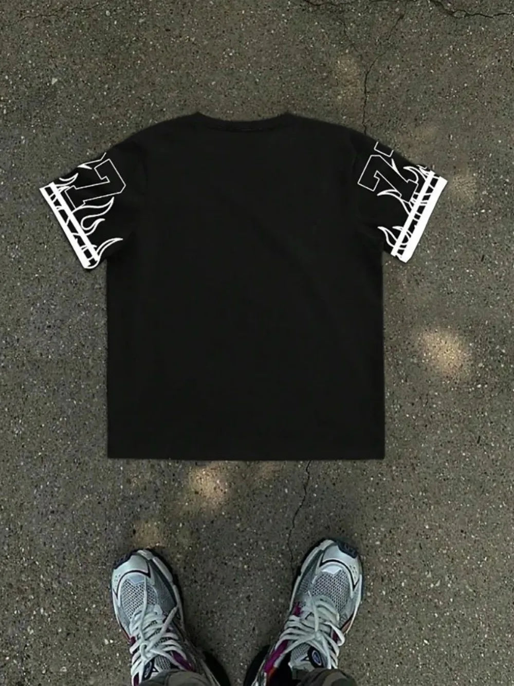Men's Summer Casual Breathable Round Neck T-shirt Flame Color blocked Los Angeles Letter 77 Printed Outdoor Street Top