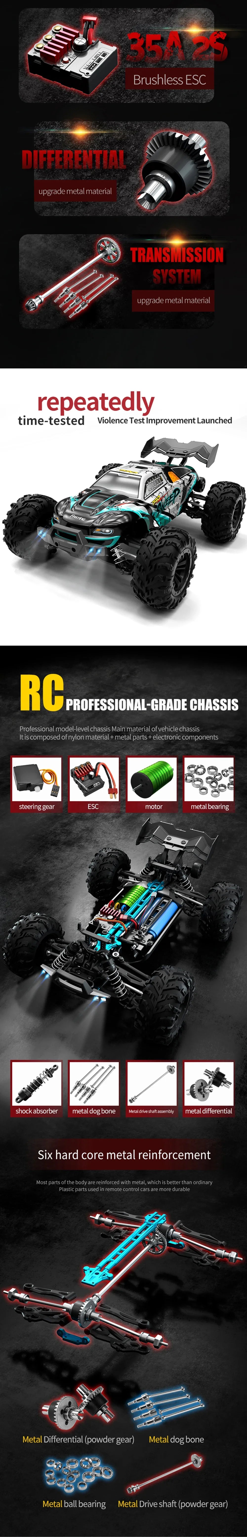 SCY 1:16 4WD RC Car 70KM/H Or 50KM/H With LED Light 2.4G Remote Control Cars High Speed Drift Monster 4x4 Truck for Children Gif
