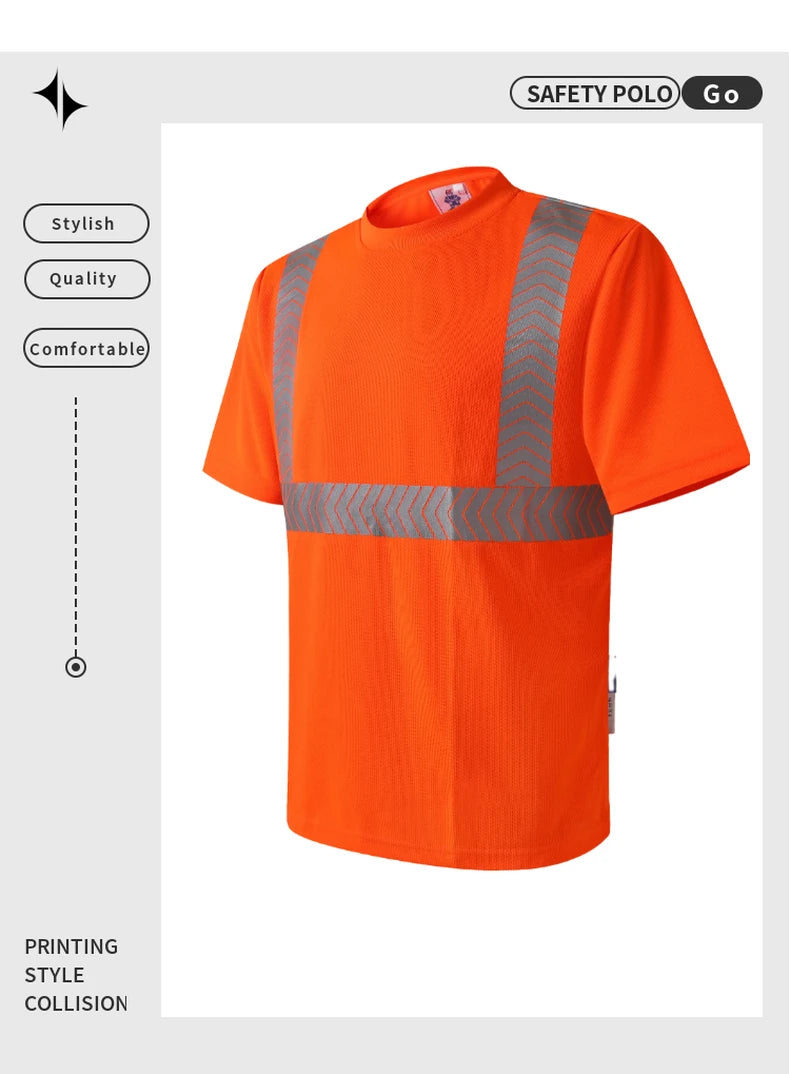 S-4XL Summer Reflective T-shirt Safety Work Short Sleeves Shirts High  Visibility Shirts Ideal for Construction Mining Airport