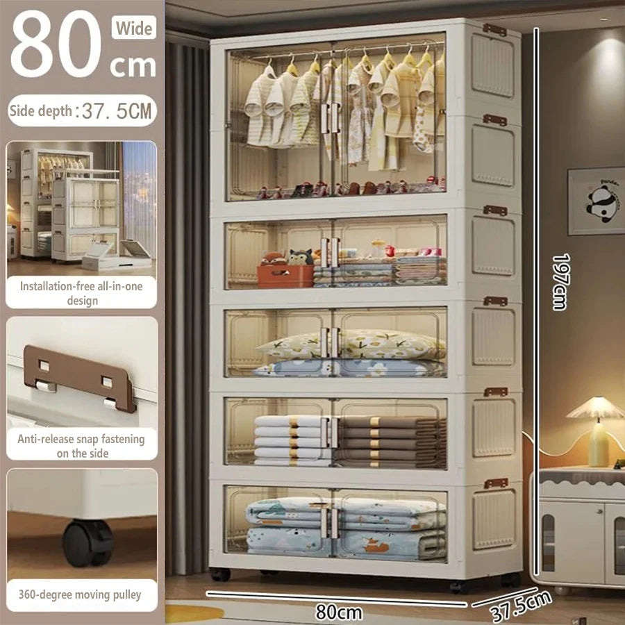 Multi-Functional Folding Storage Cabinet with Doors White/Black/Gray for Home Office Kitchen Bathroom Organizer