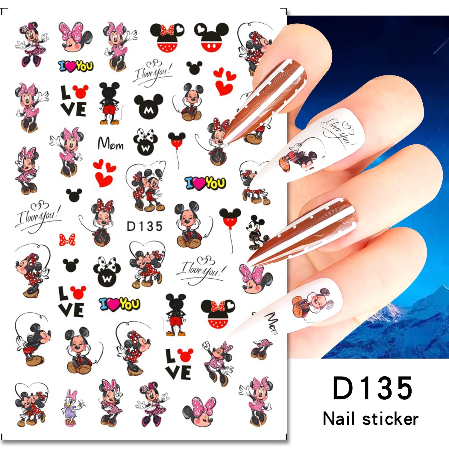 Disney Cartoon Adhesive Nail Stickers Nail Decorative Decals Nail Sliders Stitch Mickey 3D Stickers Press on Nails