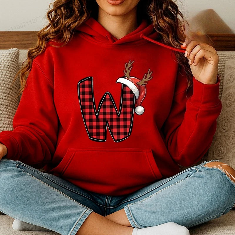 Personalised Santa Family Christmas Hoodie Harajuku Hip Hop Pullover Sweatshirt Santa Alphabet Sportswear Fashion Trends Unisex