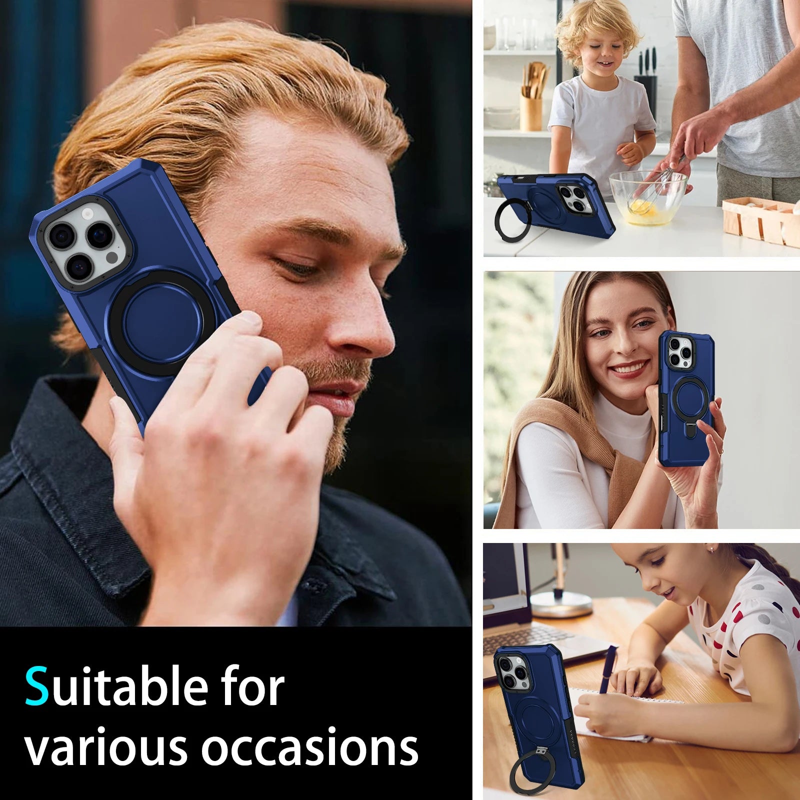 Luxury Armor Case for IPhone 17 16 15 14 13 12 11 Pro X XS XR Max 8 7 6 Plus Ring Holder Slide Lens Stand Phone Cover Shockproof