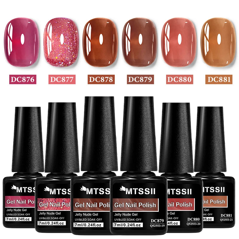 6pcs Nude Jelly Gel Nail Polish Set Summer Nails Sheer Translucent Nail Gel for Manicure Nail Supplies Soak Off UV Led Varnish