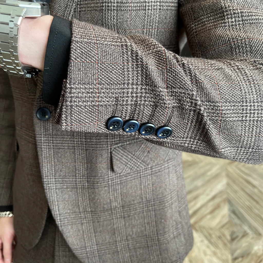British Korean Style High Quality Modified Plaid Three-Piece Suit for Men - Stylish Business Casual Suit Vest And Trousers Set