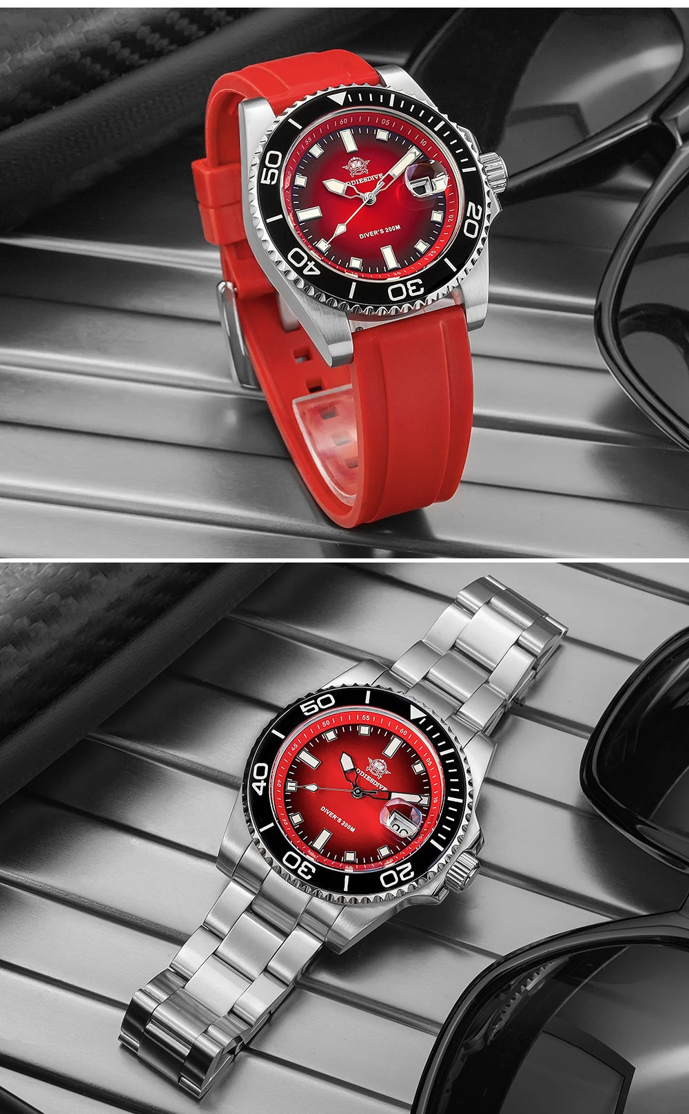 ADDIESDIVE NEW Diver Watch For Men Top Brand Waterproof Luminous Quartz Wristwatch Green/Red/Orange Dial Stainless Steel Watches