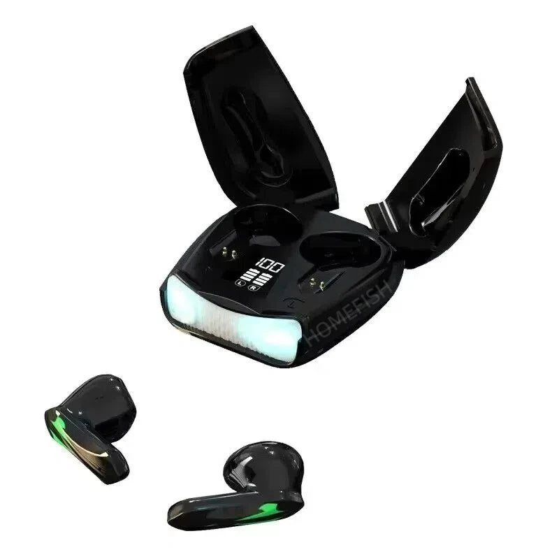HOMEFISH  Wireless Earbuds BT 5.2 Low Latency, Waterproof with Cool LED Lights, 5H Playtime for E-Sports & Music