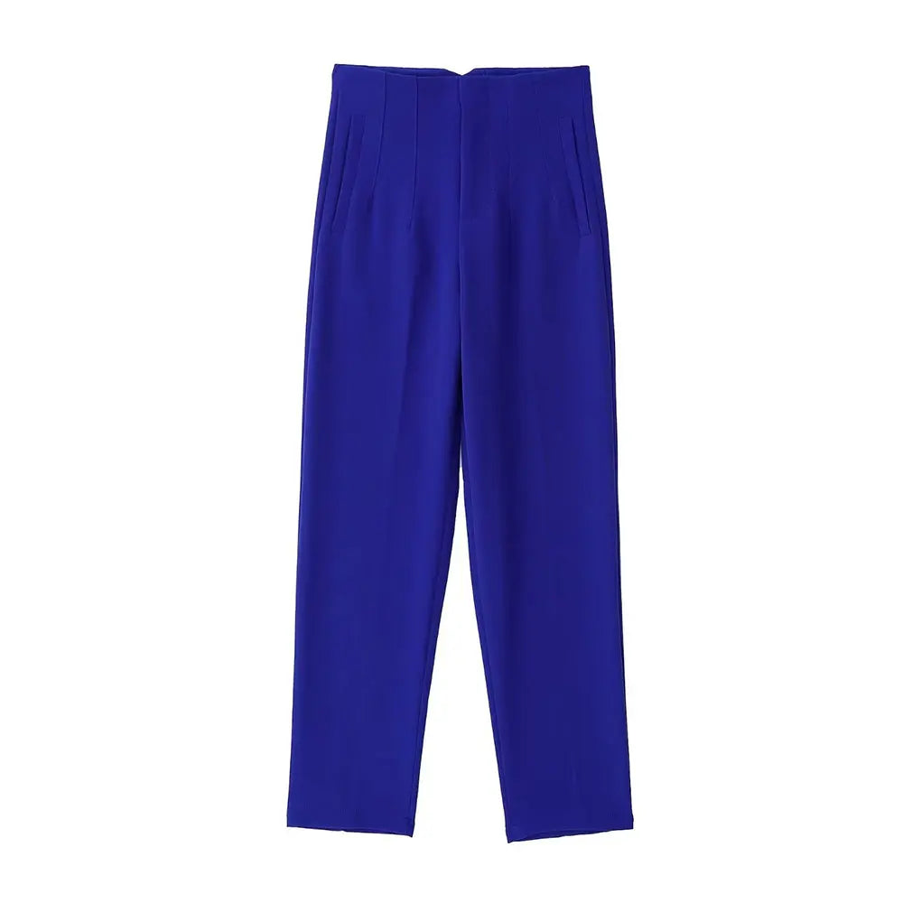 DUOPERI Women Fashion Solid Basic High Waist Trousers Chic Female Office Lady Casual Business Workwear Long Pant
