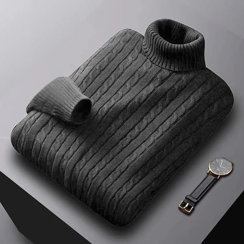 AutumnTurtleneck Knitted Sweater Outdoor Solid Color Pullover Streetwear Winter Warm Lightweight Basic twist sweaters men