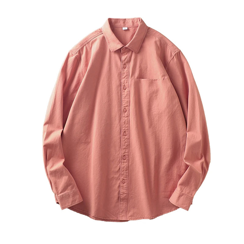 Dukeen Long-Sleeved Shirt Men's Spring and Autumn Cotton Senior Sense of Casual Solid Color White Lapel Shirt Vintage Clothes